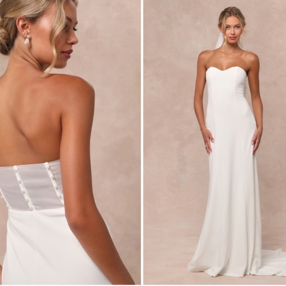 LULU's Wedding Bridal Elegant Sexy Pearl Bustier Sophisticated Romantic Gown - Picture 1 of 4